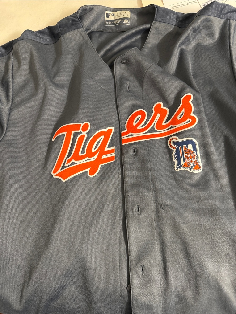 MLB Detroit Tigers Navy and Orange Button-Front Jersey